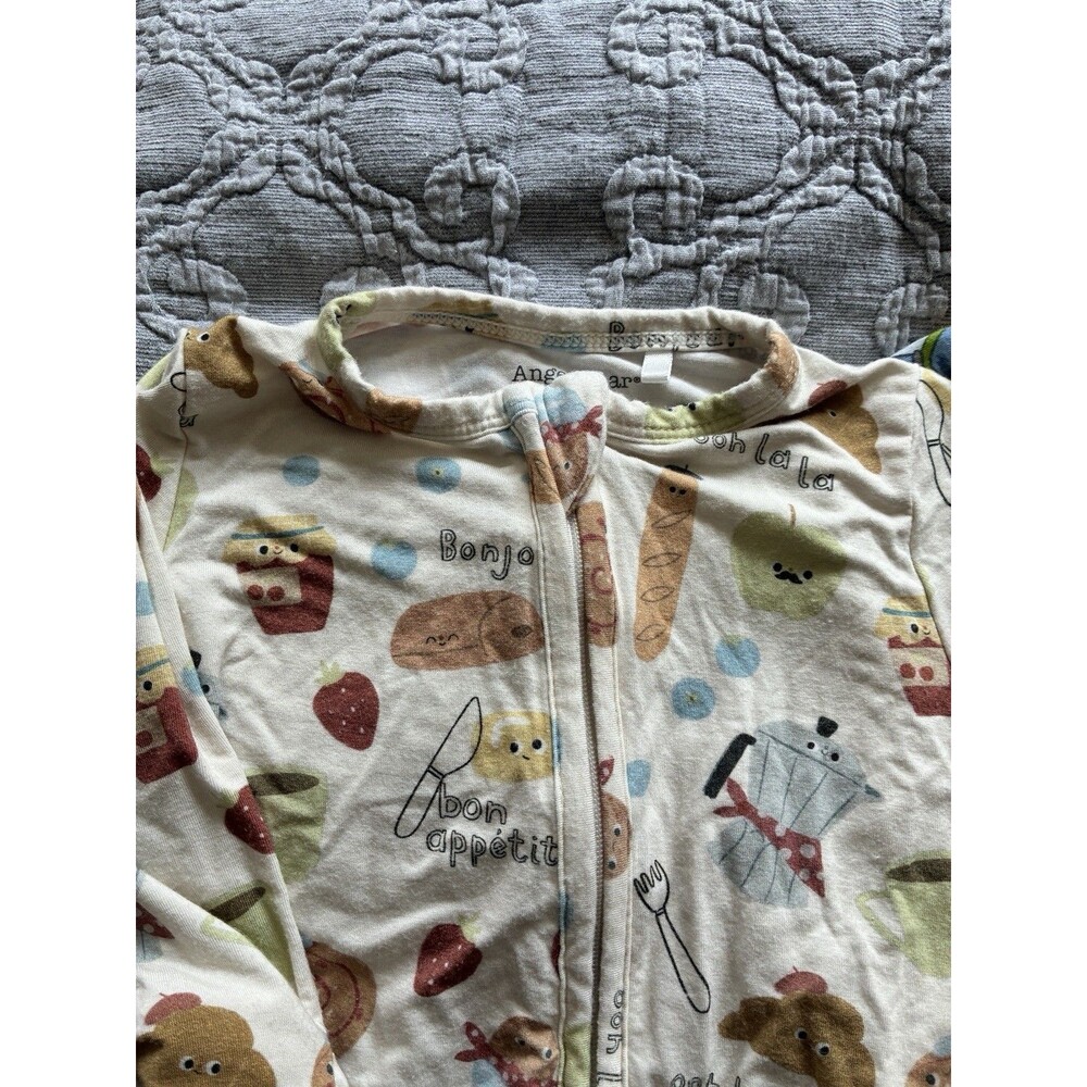 Angel Dear Lot 2 Footie Pajamas 6-9m Zip Bamboo Organic Cotton Breakfast Sports - Picture 3 of 6